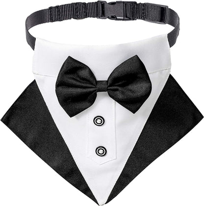 Formal Dog Tuxedo Wedding Pet Bandana Collar with Bow Tie, Adjustable Pet Bowtie Collar Bandana for Large Dog (Large)