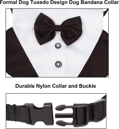 Formal Dog Tuxedo Wedding Pet Bandana Collar with Bow Tie, Adjustable Pet Bowtie Collar Bandana for Large Dog (Large)