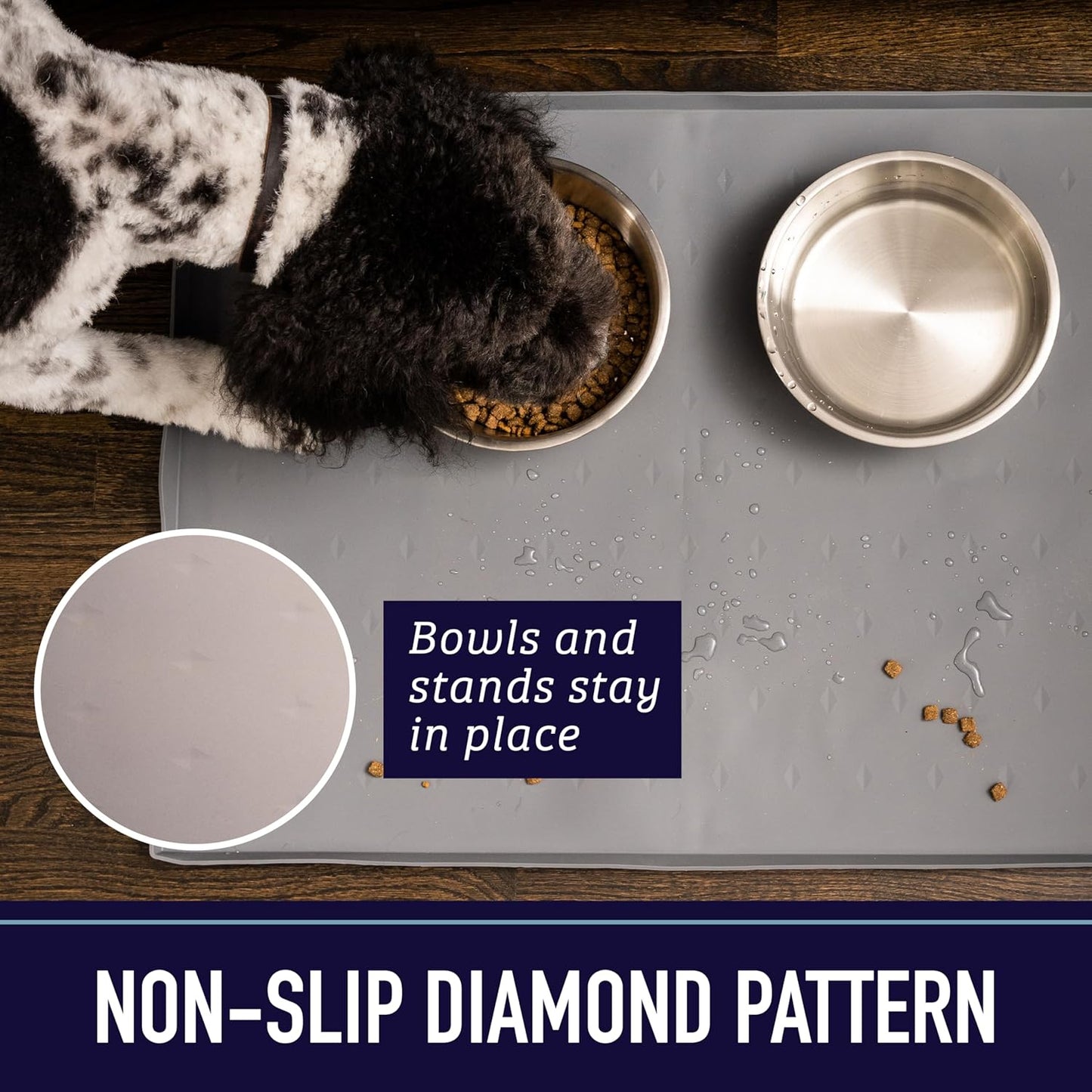 Dog Food Mat - Waterproof Cat & Dog Bowl Mat for Food and Water, Silicone Pet Feeding Mats for Floors, Non-Slip Placemat with High Edges, Puppy Essentials (XL: 25"X17", Gray)