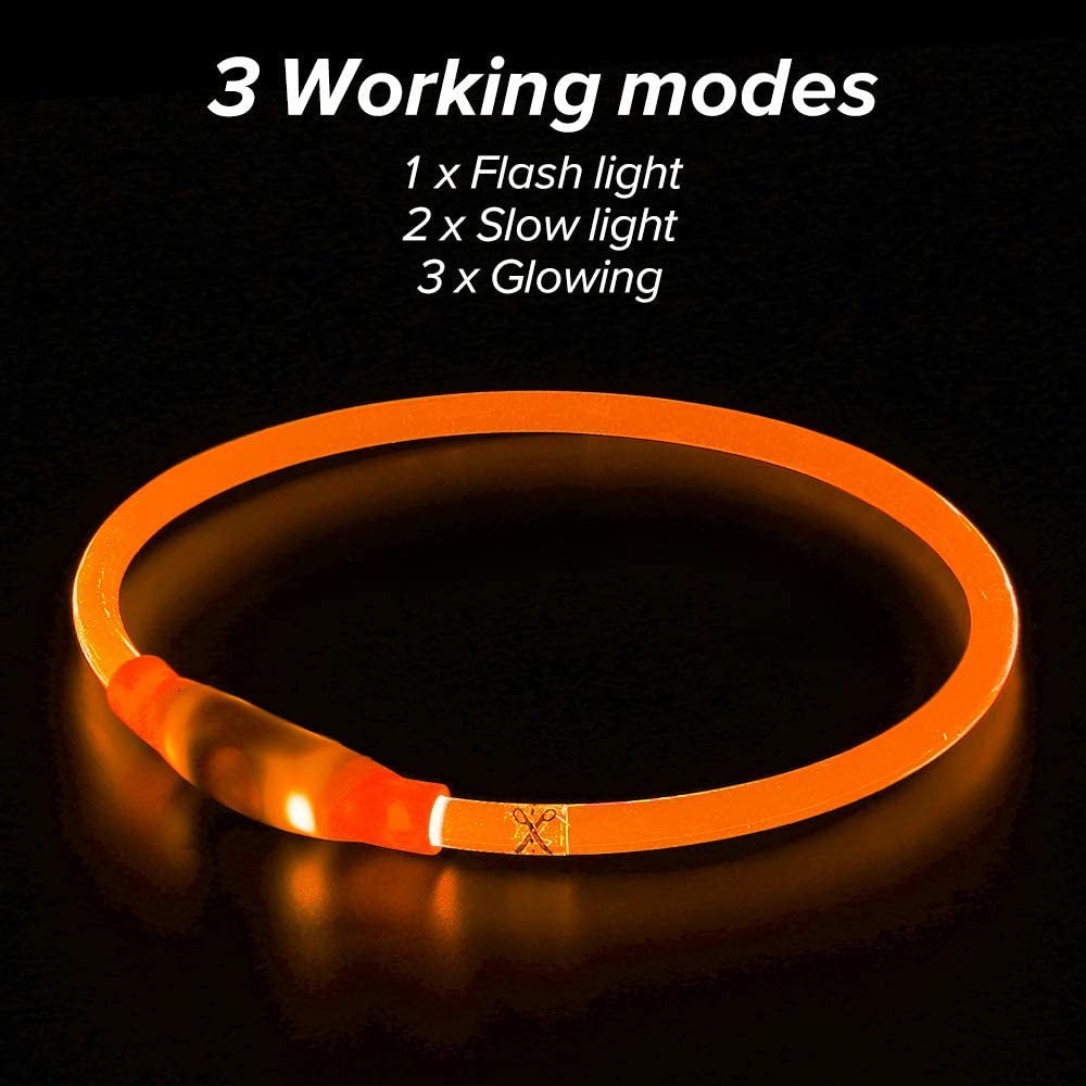 LED Dog Collar, USB Rechargeable Light up Dog Collars, TPU Cuttable Glow Dog Collar Lights for Night Walking (Orange)