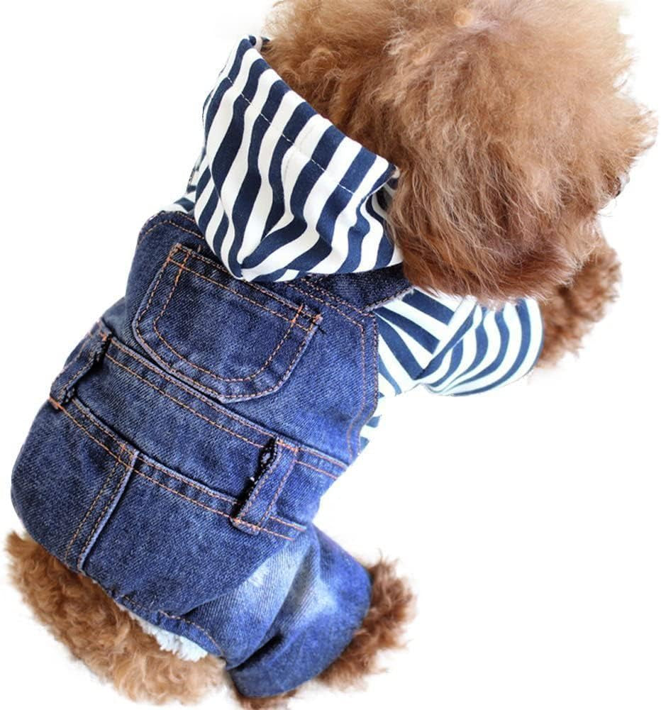 Pet Denim Jumpsuit Dog Jeans Hoodies Cool Blue Coat Medium Small Dogs Classic Jacket Puppy Blue Vintage Washed Vests (L)